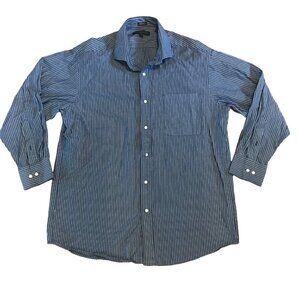 Tommy Hilfiger Shirt Men Blue White Striped Reg Fit Long Sleeve Size L Button Up